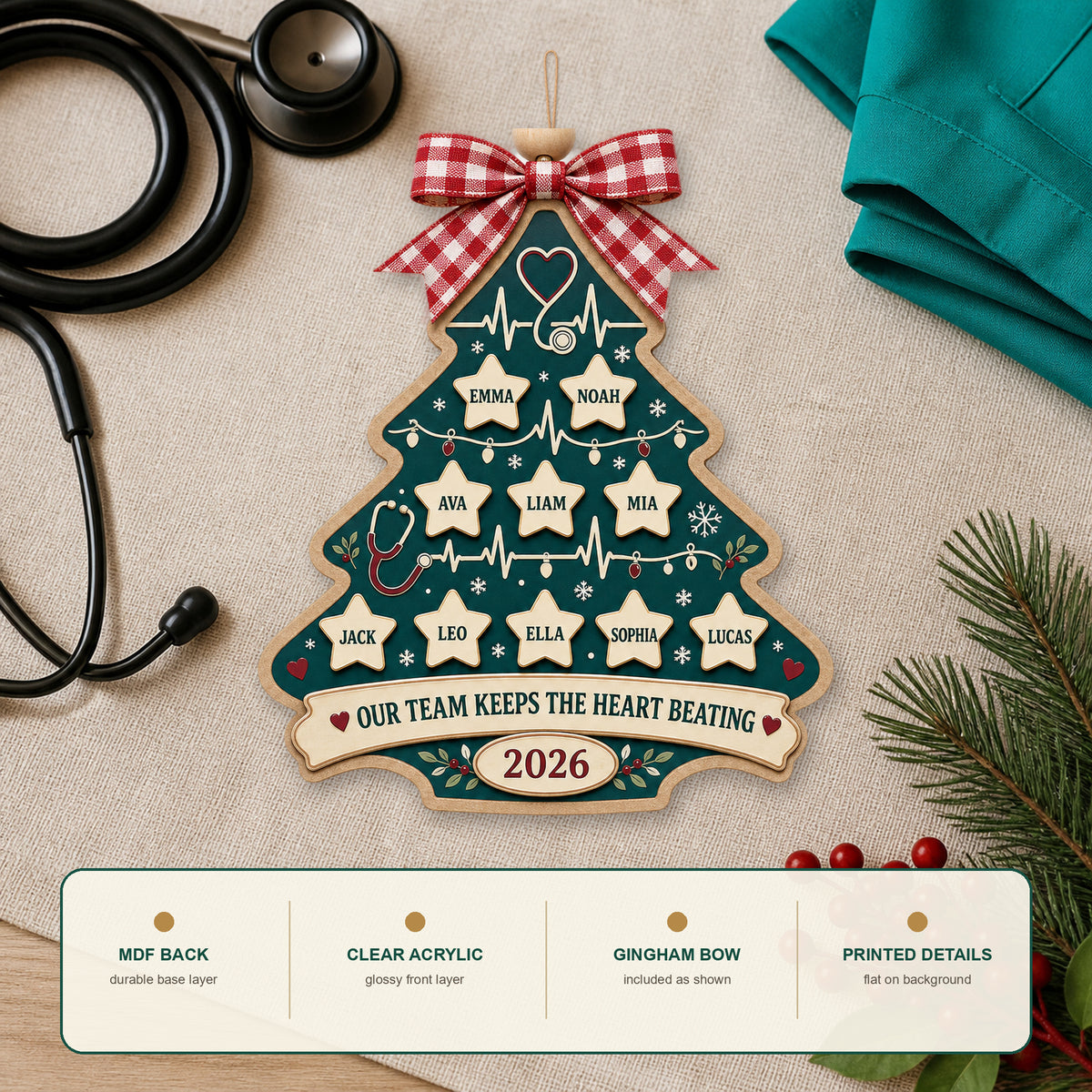 Personalized Healthcare Ekg Tree Acrylic Ornament - Custom Names Keepsake - image 6