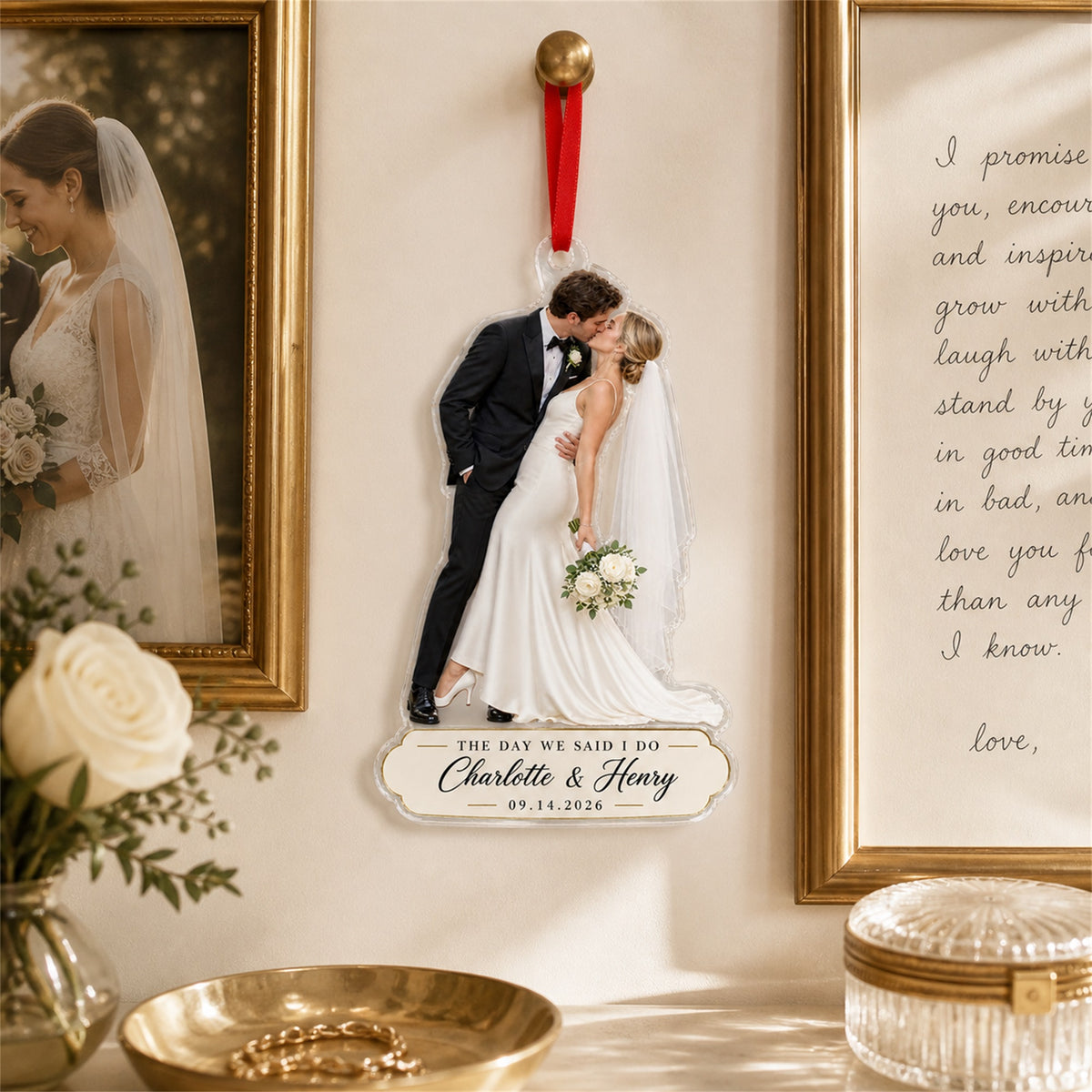 Personalized Wedding Kiss Keepsake Photo Acrylic Ornament - Custom Couple Keepsake - image 3