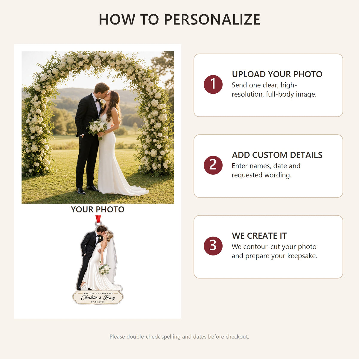 Personalized Wedding Kiss Keepsake Photo Acrylic Ornament - Custom Couple Keepsake - image 6