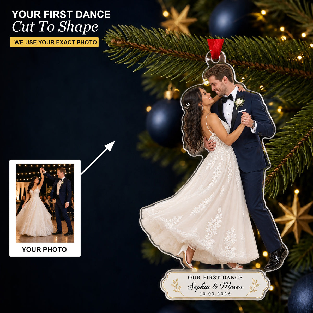 Personalized Wedding Dance Moment Photo Acrylic Ornament - Custom Couple Keepsake - image 1