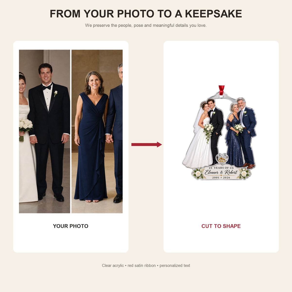 Personalized Anniversary Then Now Photo Acrylic Ornament - Custom Couple Keepsake - image 3