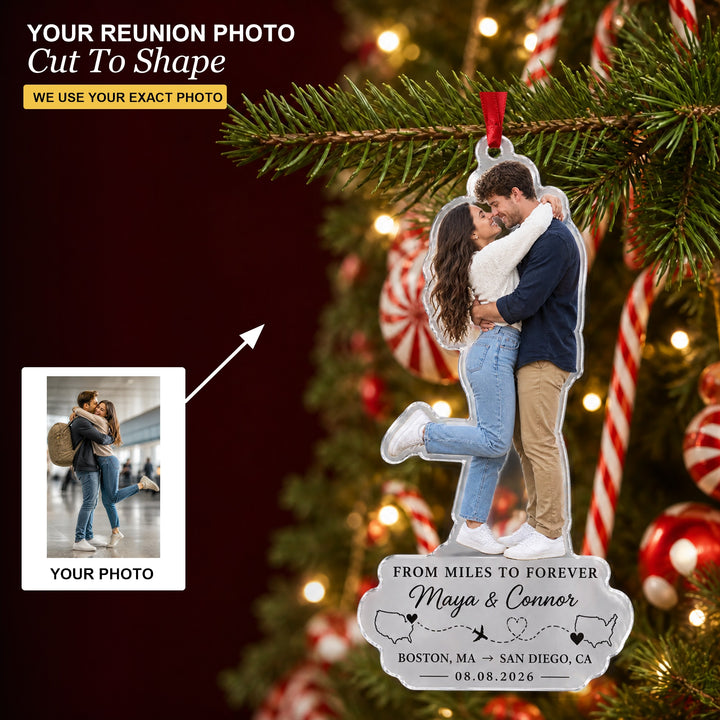Personalized Long Distance To Forever Photo Acrylic Ornament - Custom Couple Keepsake - image 1