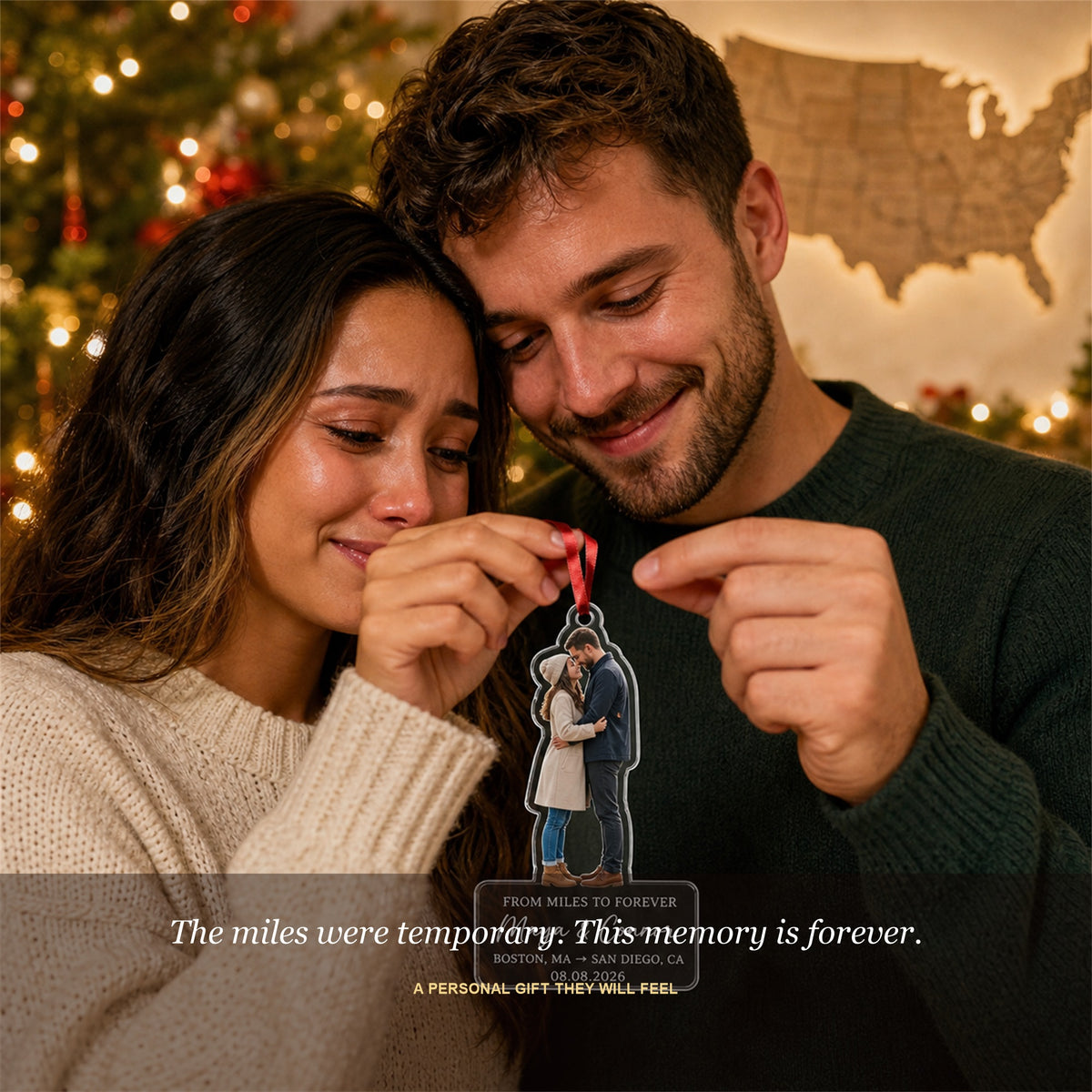 Personalized Long Distance To Forever Photo Acrylic Ornament - Custom Couple Keepsake - image 2