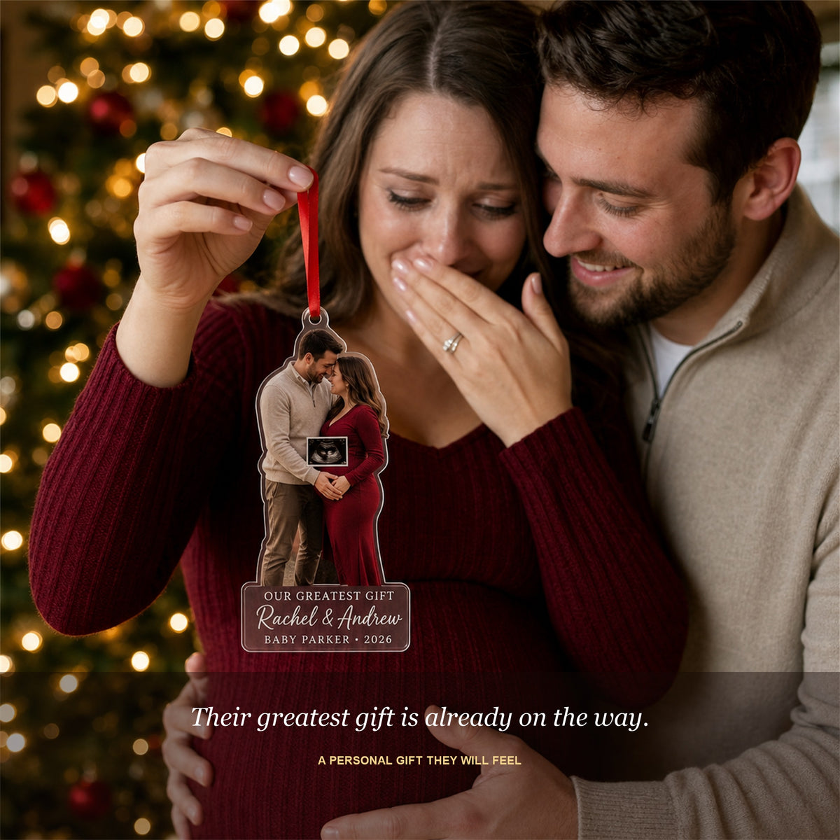Personalized Growing Family Baby On Way Photo Acrylic Ornament - Custom Couple Keepsake - image 2