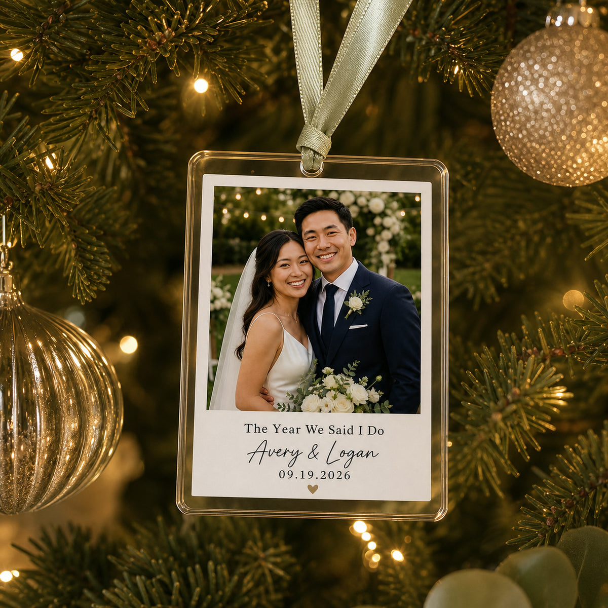 Personalized Polaroid Wedding Photo Photo Acrylic Ornament - Custom Couple Keepsake - image 2