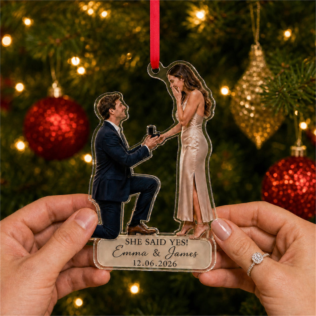 Personalized She Said Yes Proposal Cutout Photo Acrylic Ornament - Custom Couple Keepsake - image 5