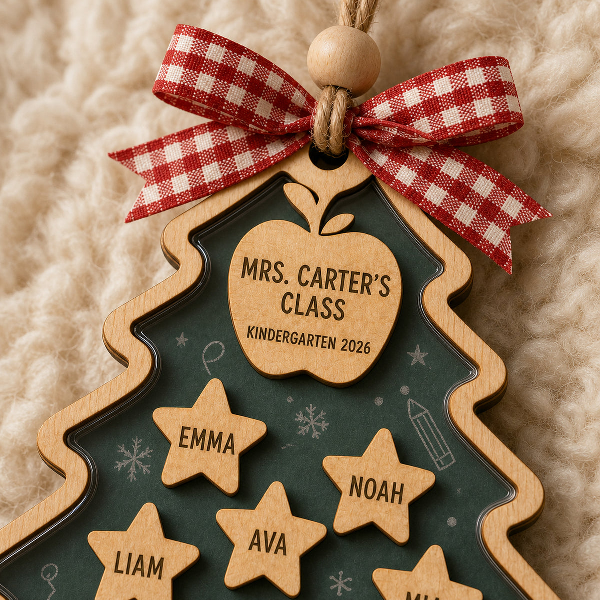 Personalized Teacher Little Stars Wood Ornament - Custom Class Names Keepsake - image 6