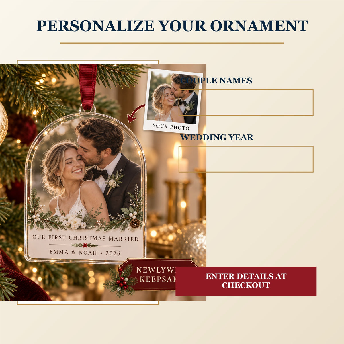 Personalized First Christmas Married Acrylic Ornament - Custom Photo Keepsake - image 7