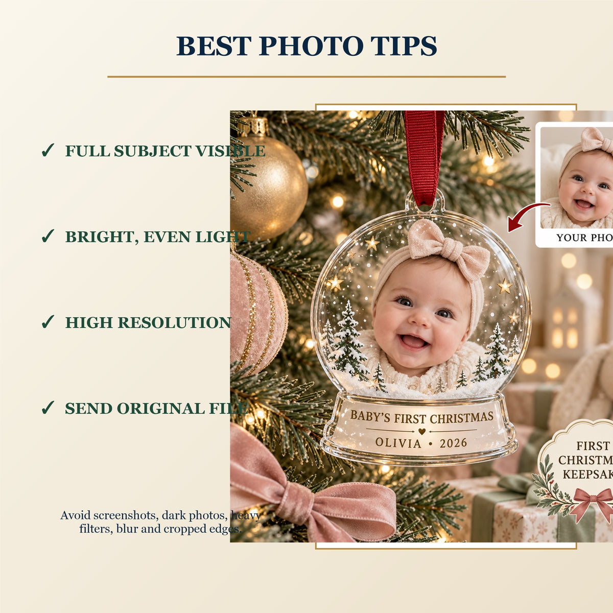 Personalized Baby First Christmas Acrylic Ornament - Custom Photo Keepsake - image 6