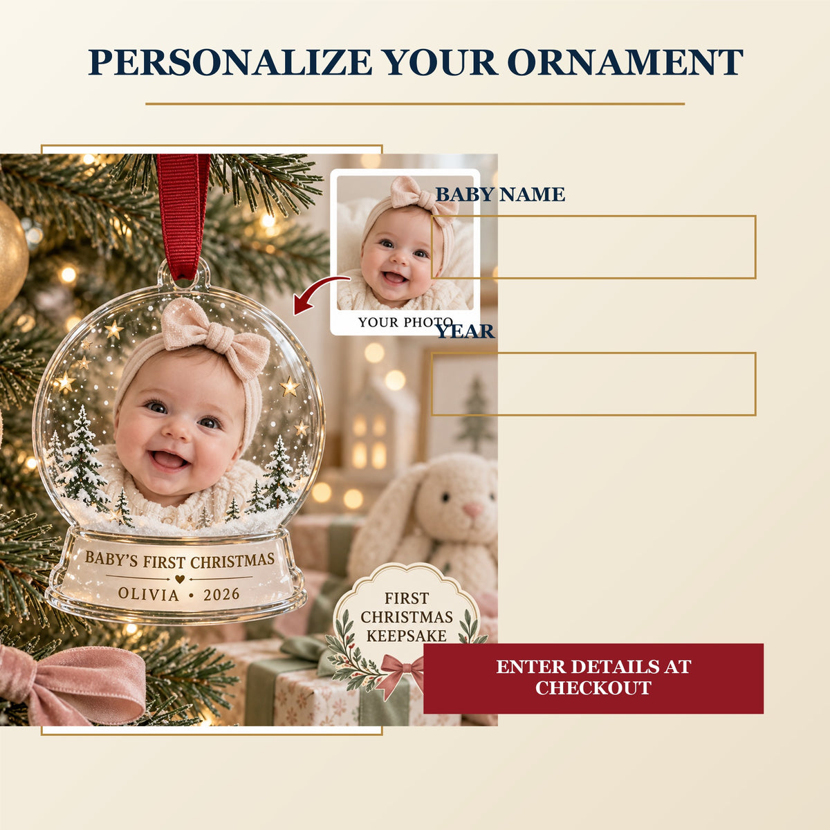 Personalized Baby First Christmas Acrylic Ornament - Custom Photo Keepsake - image 7