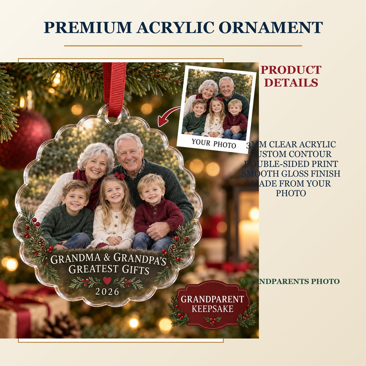 Personalized Grandparents Acrylic Ornament - Custom Photo Keepsake - image 2
