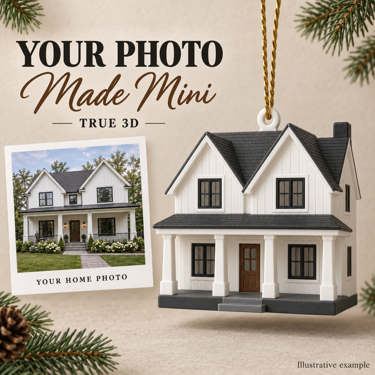 Personalized Modern Farmhouse 3D Ornament - Custom Christmas Keepsake - image 1