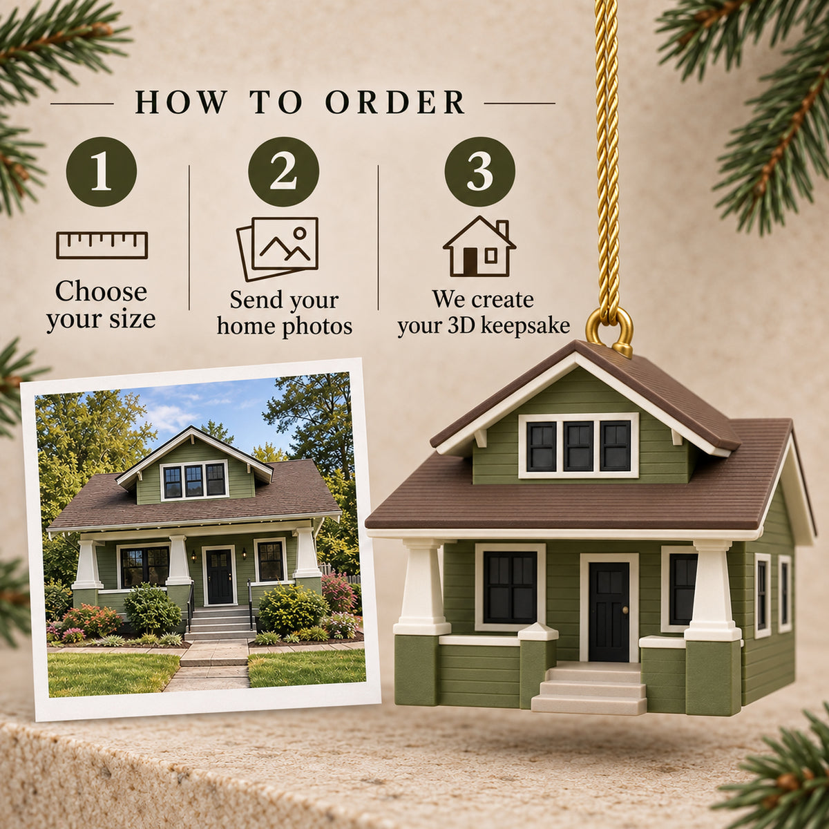 Personalized Craftsman Bungalow 3D Ornament - Custom Christmas Keepsake - image 7