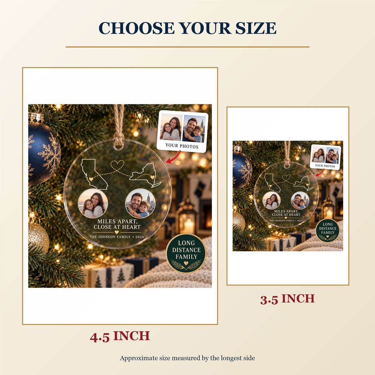 Personalized Long Distance Family Acrylic Ornament - Custom Photo Keepsake - image 3