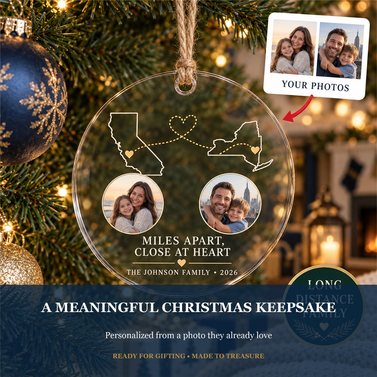 Personalized Long Distance Family Acrylic Ornament - Custom Photo Keepsake - image 5