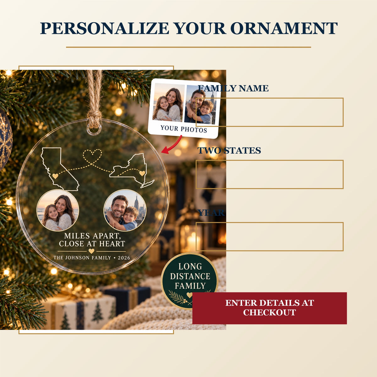 Personalized Long Distance Family Acrylic Ornament - Custom Photo Keepsake - image 7