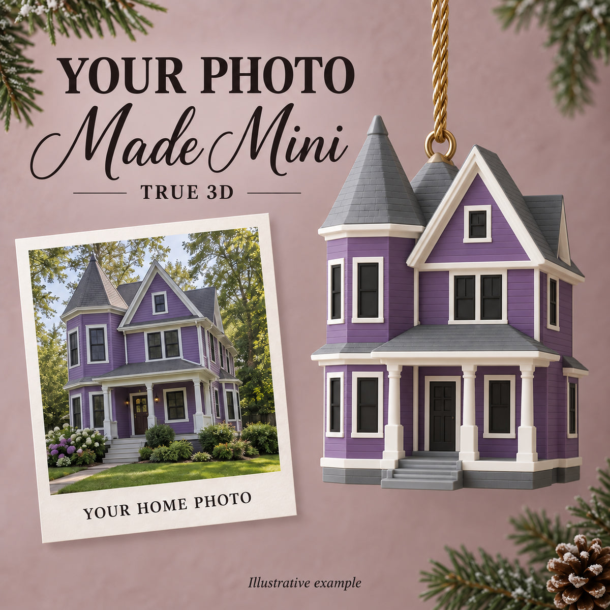 Personalized Simplified Victorian 3D Ornament - Custom Christmas Keepsake - image 1