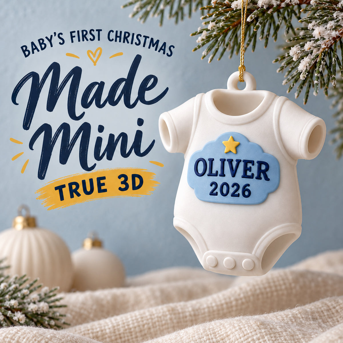 Personalized Baby's First Christmas Onesie 3D Ornament - Custom Christmas Keepsake - image 1