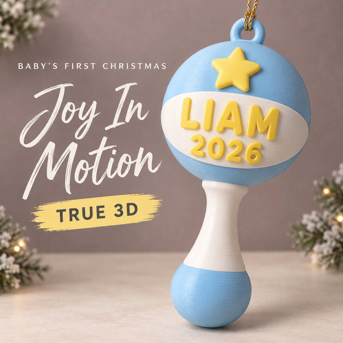 Personalized Baby's First Christmas Rattle 3D Ornament - Custom Christmas Keepsake - image 1