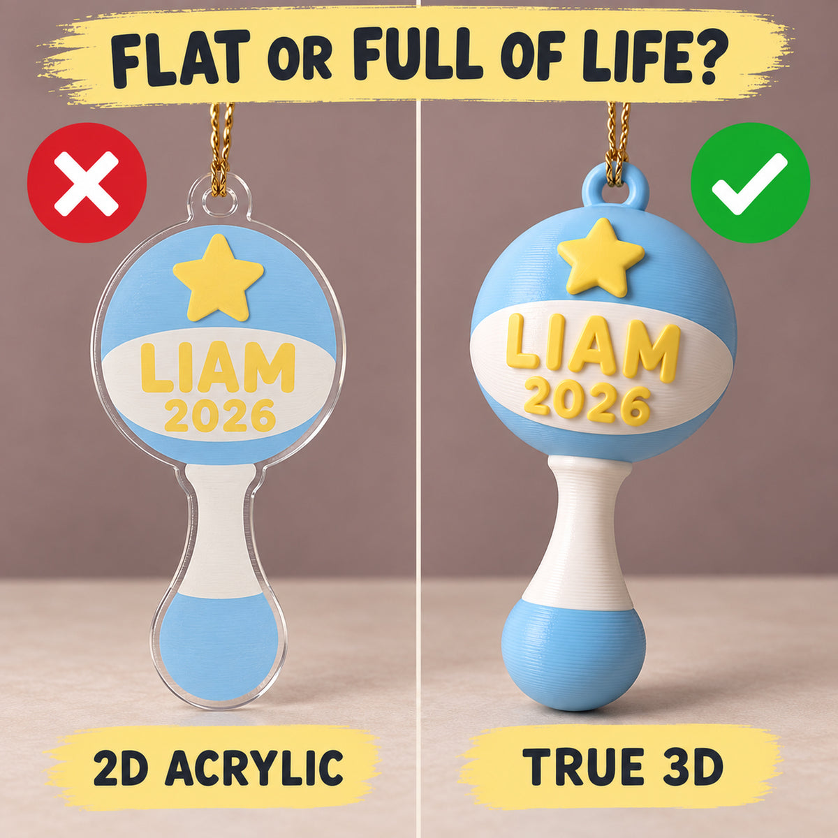 Personalized Baby's First Christmas Rattle 3D Ornament - Custom Christmas Keepsake - image 3