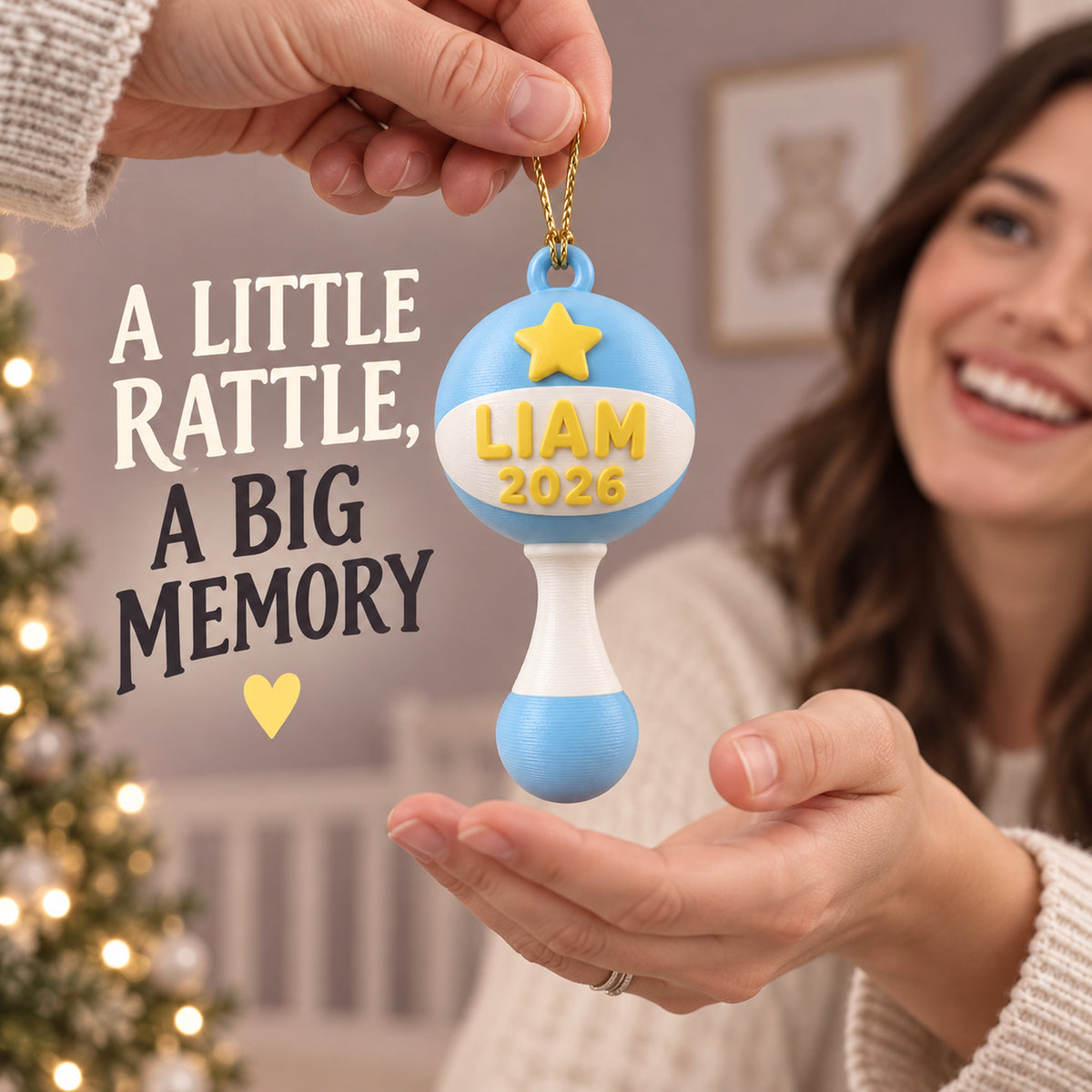 Personalized Baby's First Christmas Rattle 3D Ornament - Custom Christmas Keepsake - image 8