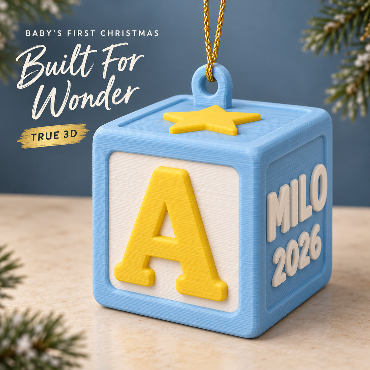 Personalized Baby's First Christmas ABC Block 3D Ornament - Custom Christmas Keepsake - image 1