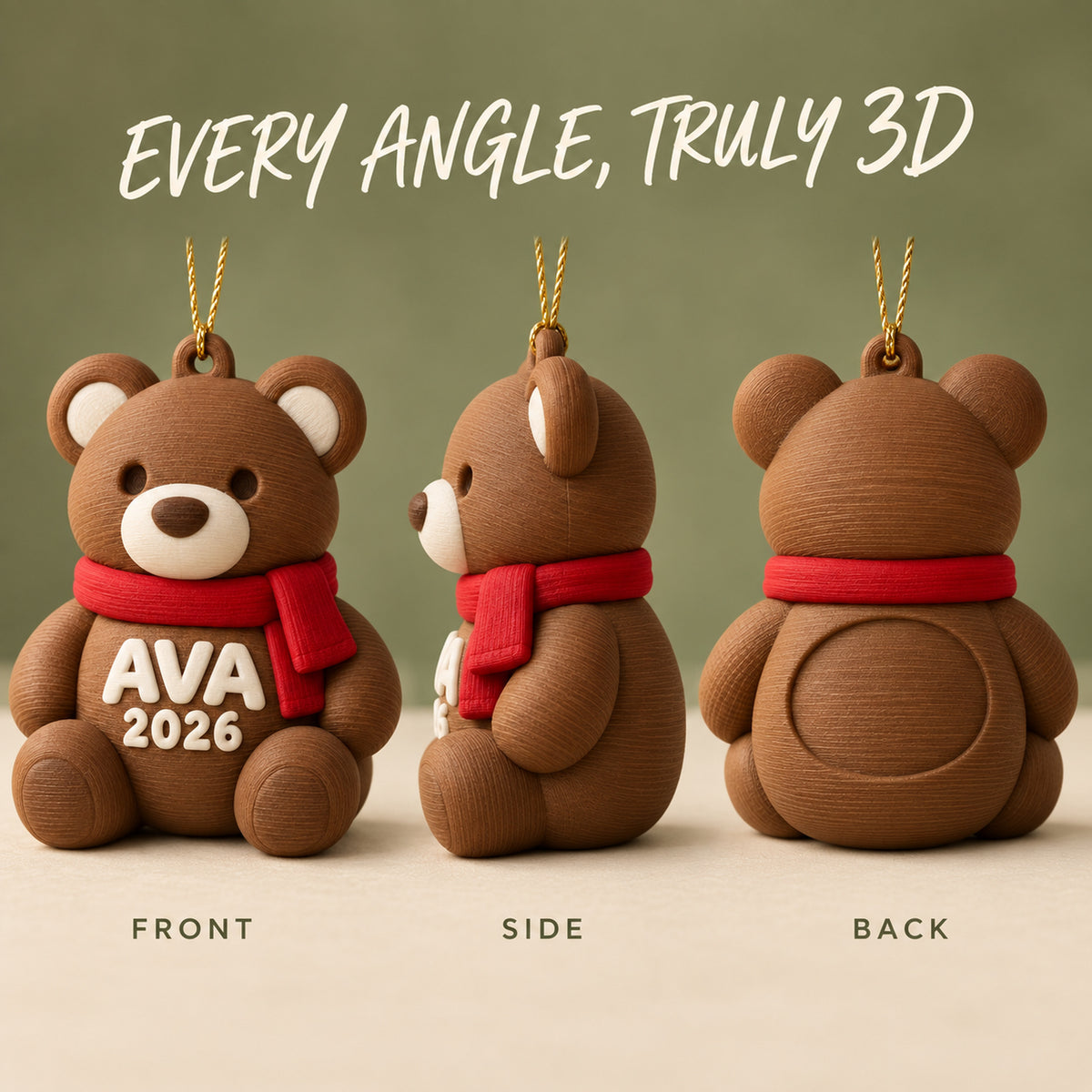 Personalized Baby's First Christmas Teddy Scarf 3D Ornament - Custom Christmas Keepsake - image 2