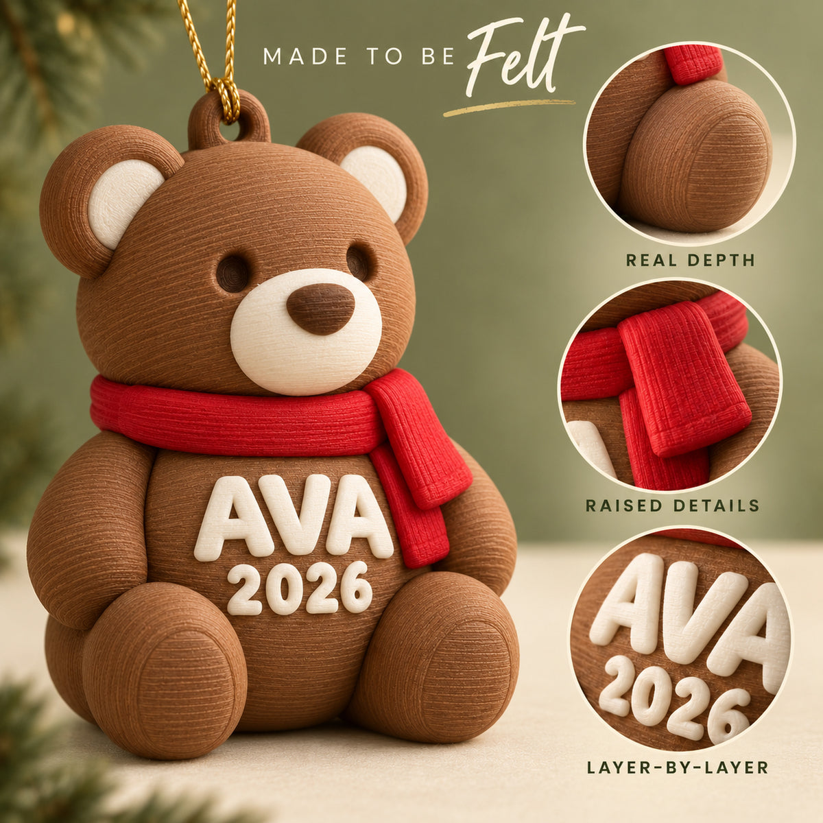 Personalized Baby's First Christmas Teddy Scarf 3D Ornament - Custom Christmas Keepsake - image 4