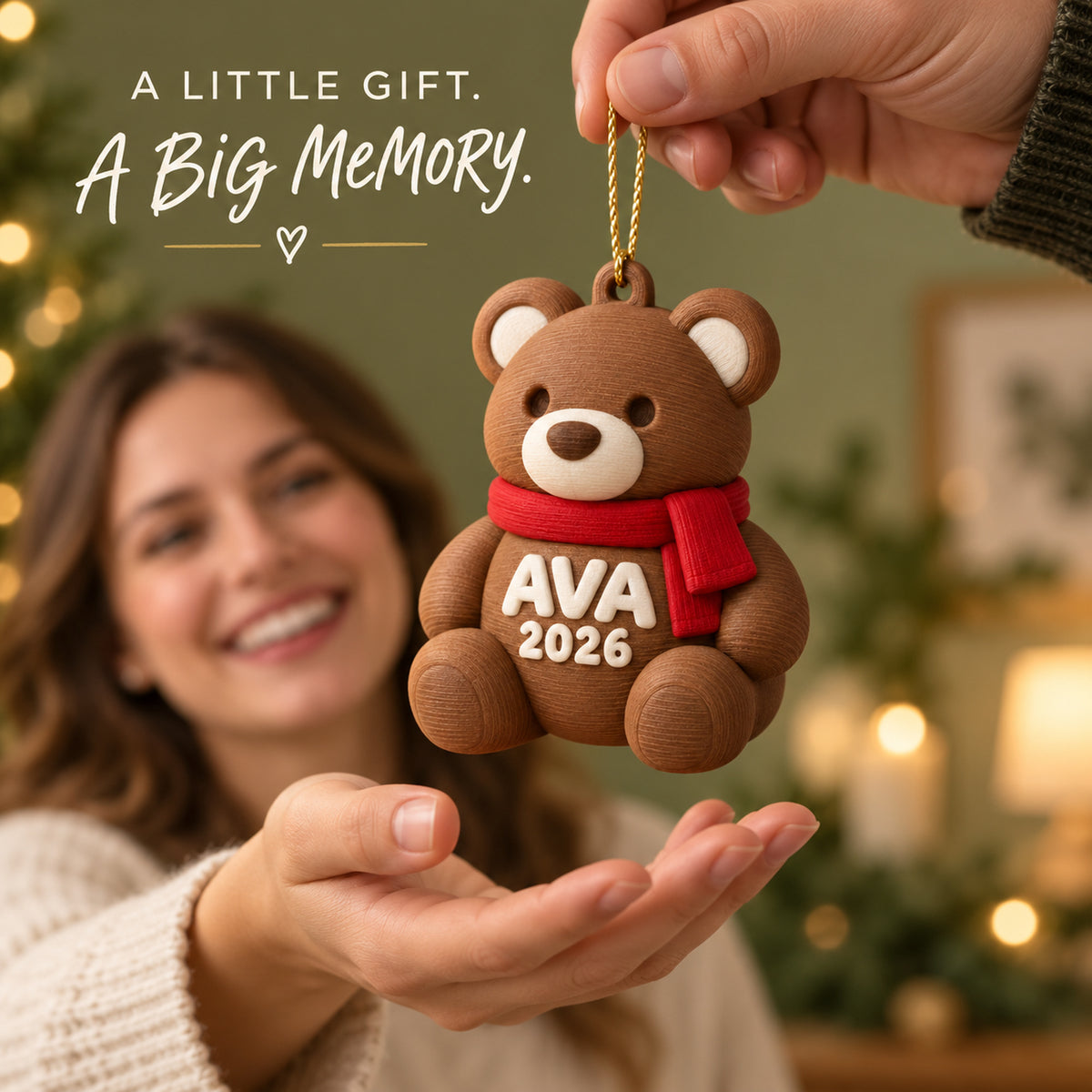 Personalized Baby's First Christmas Teddy Scarf 3D Ornament - Custom Christmas Keepsake - image 8