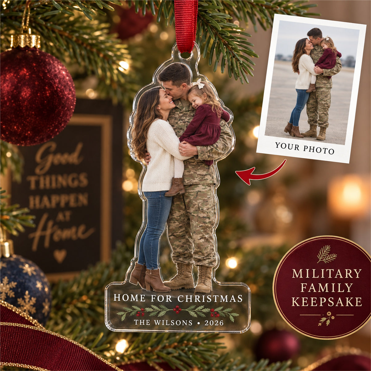 Personalized Military Homecoming Acrylic Ornament - Custom Photo Keepsake - image 1