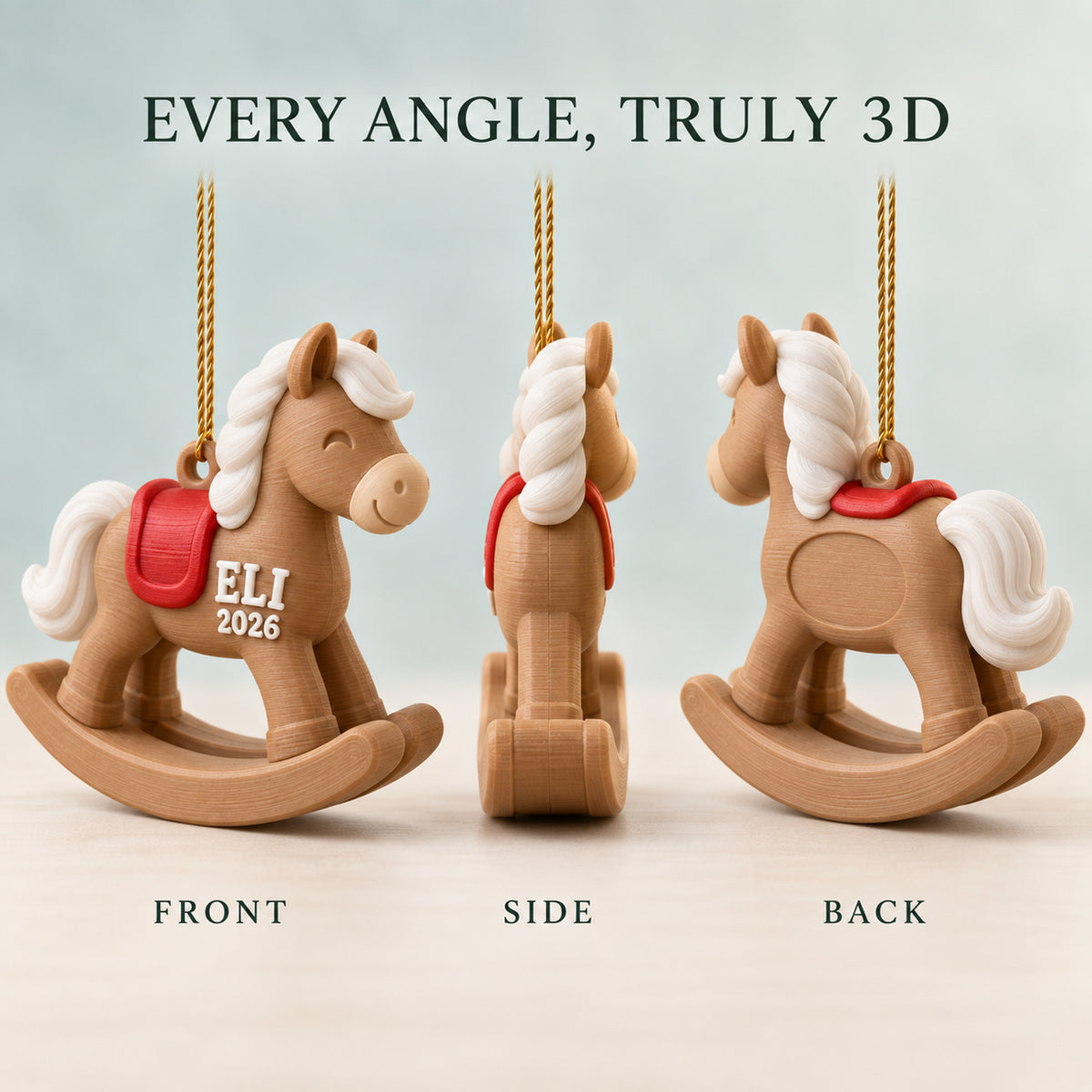 Personalized Baby's First Christmas Rocking Horse 3D Ornament - Custom Christmas Keepsake - image 2