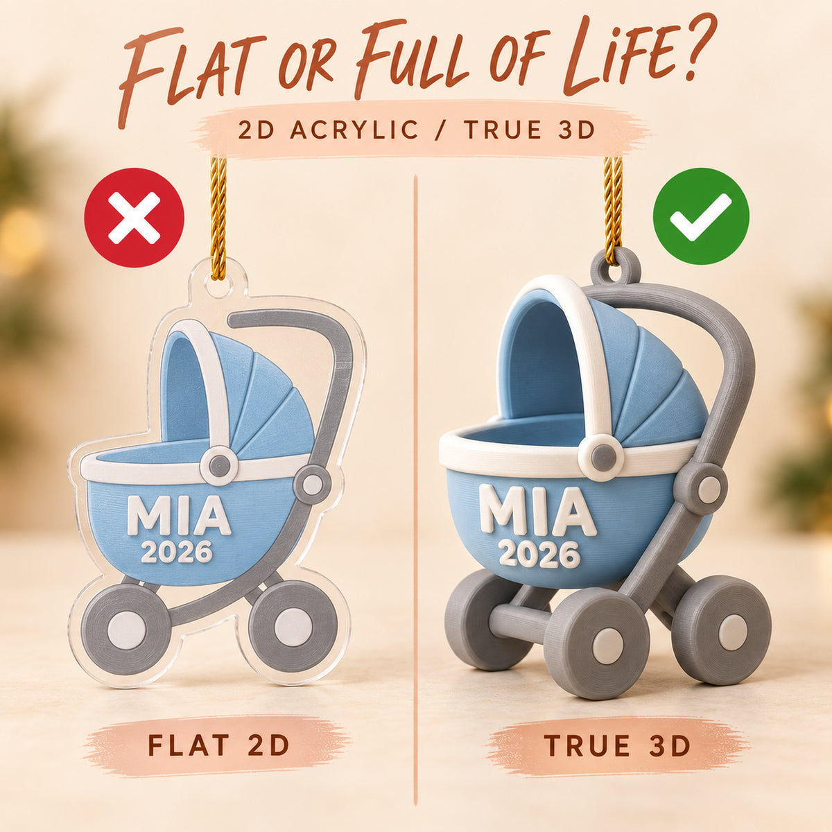 Personalized Baby's First Christmas Stroller 3D Ornament - Custom Christmas Keepsake - image 3