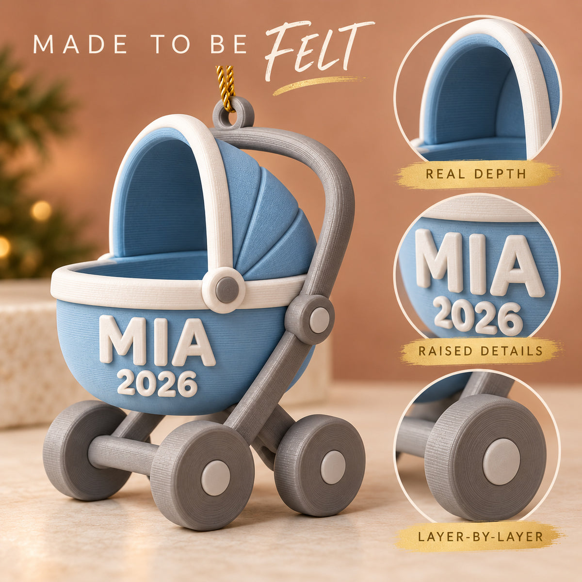 Personalized Baby's First Christmas Stroller 3D Ornament - Custom Christmas Keepsake - image 4