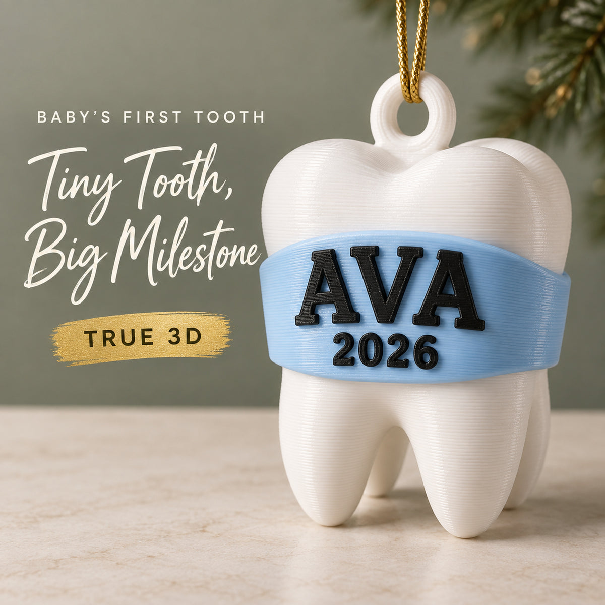 Personalized Baby's First Tooth No Face 3D Ornament - Custom Christmas Keepsake - image 1