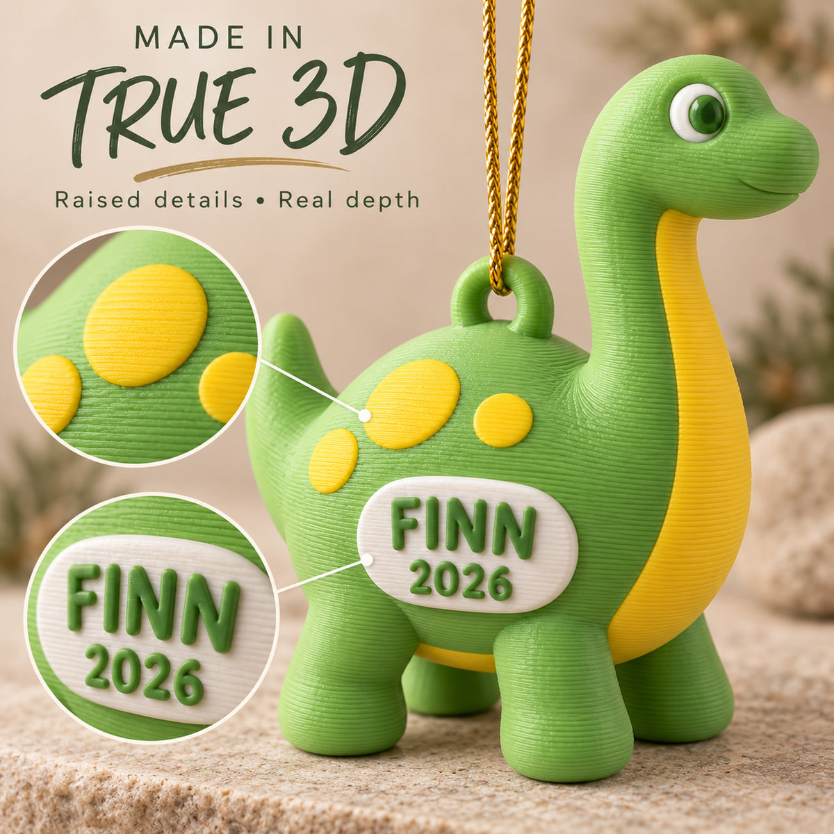 Personalized Dinosaur 3D Ornament - Custom Christmas Keepsake - image 4