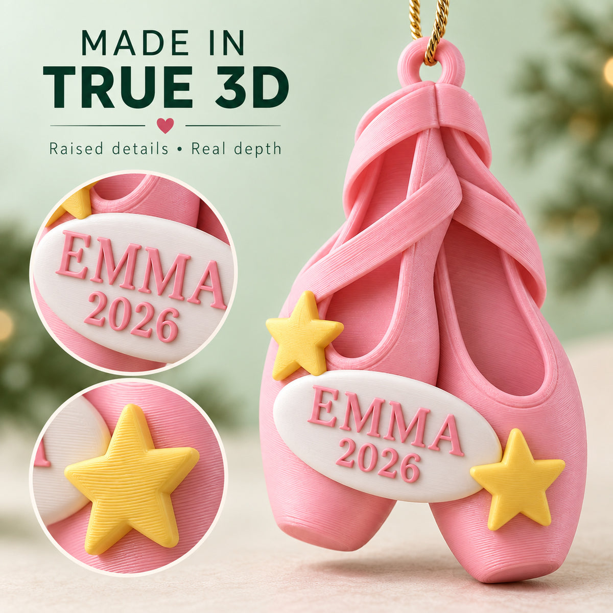 Personalized Ballet Shoes 3D Ornament - Custom Christmas Keepsake - image 4