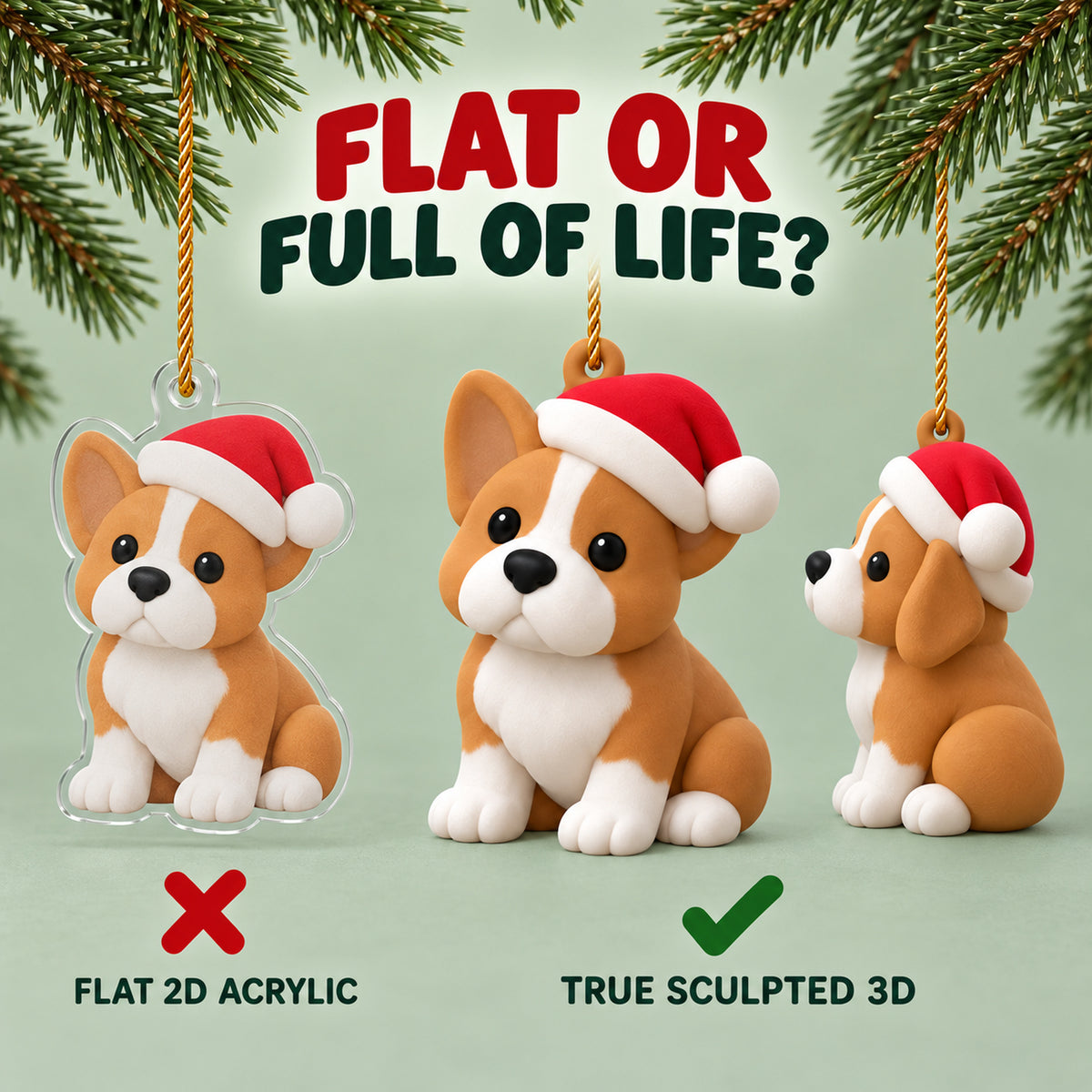 Personalized Santa Christmas Dogs 3D Ornament - Custom Christmas Keepsake - image 3