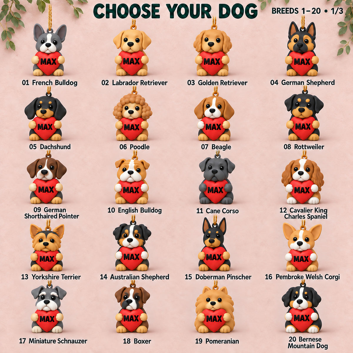 Personalized Heart Dogs 3D Ornament - Custom Christmas Keepsake - image 2