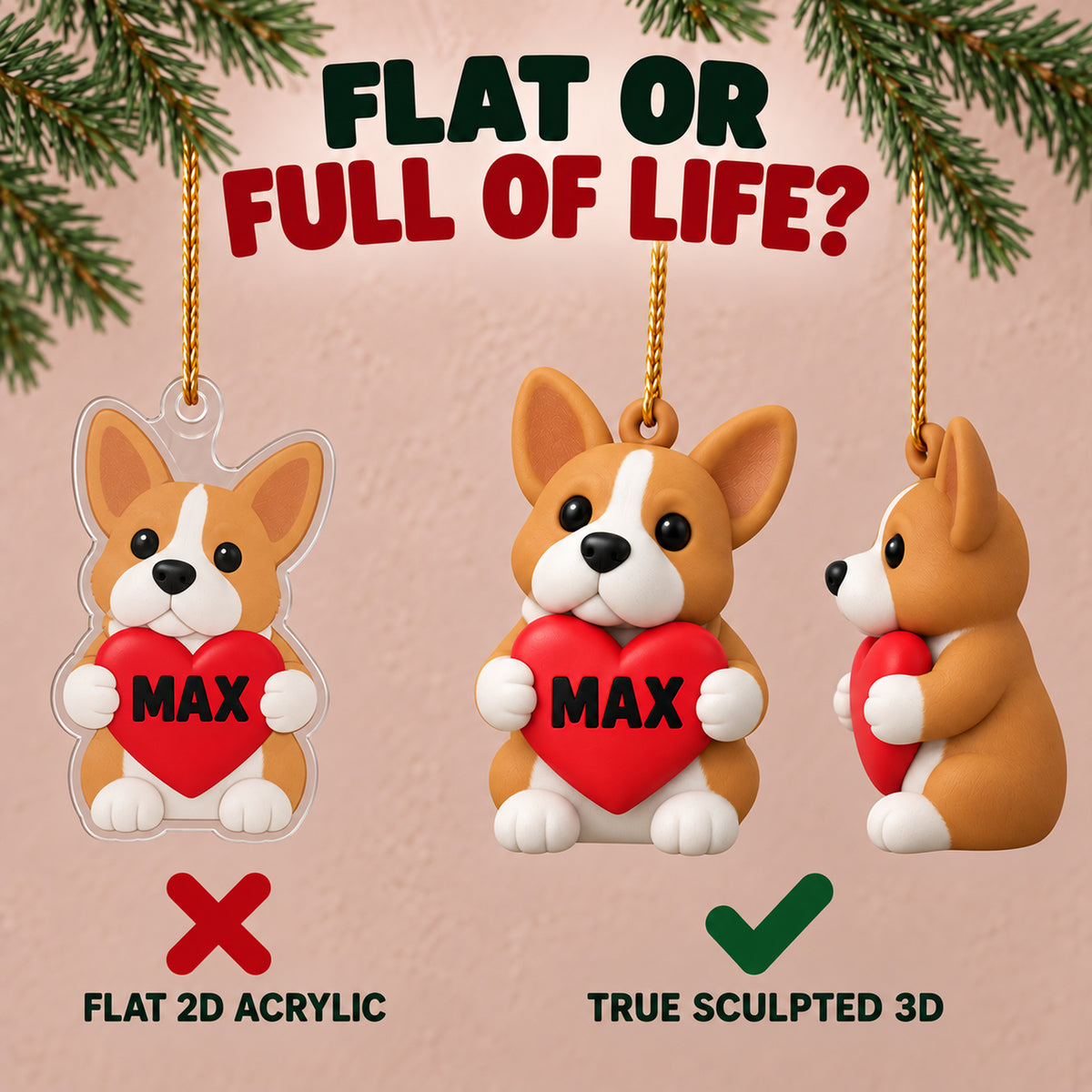 Personalized Heart Dogs 3D Ornament - Custom Christmas Keepsake - image 3