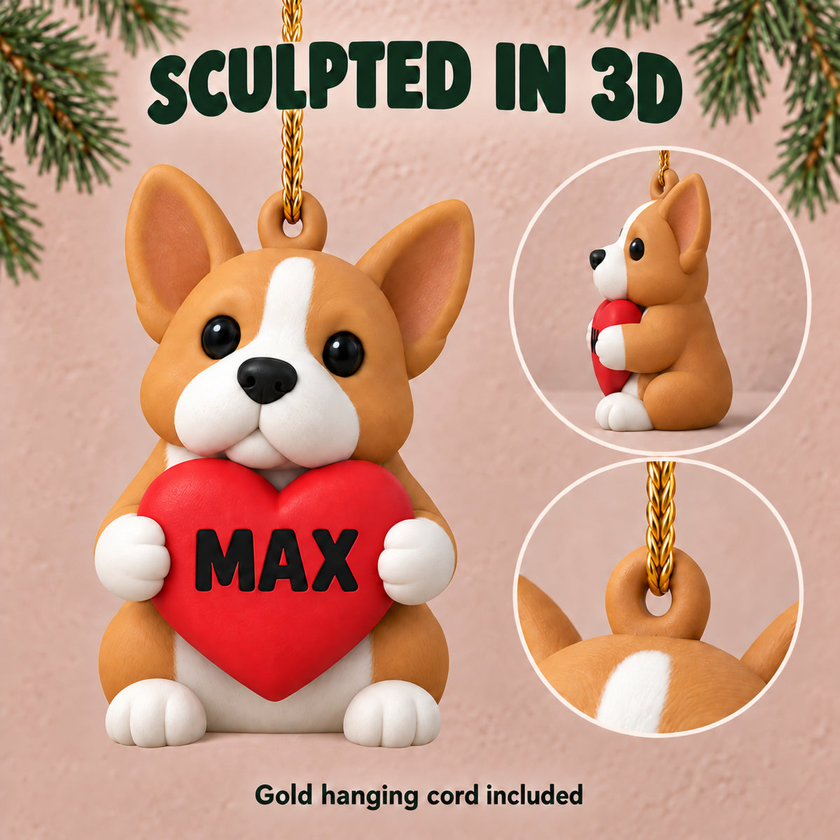 Personalized Heart Dogs 3D Ornament - Custom Christmas Keepsake - image 6