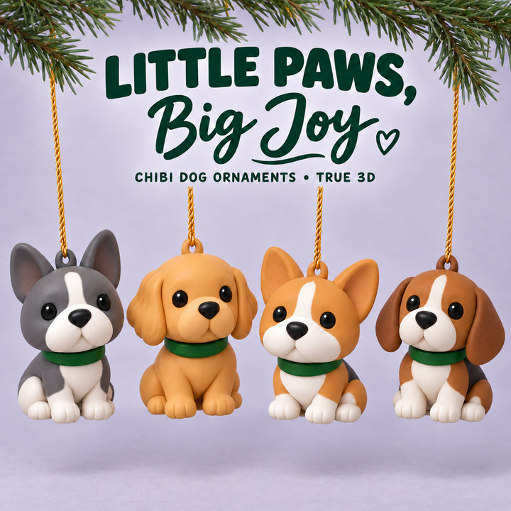 Personalized Minimal Chibi Dogs 3D Ornament - Custom Christmas Keepsake - image 1