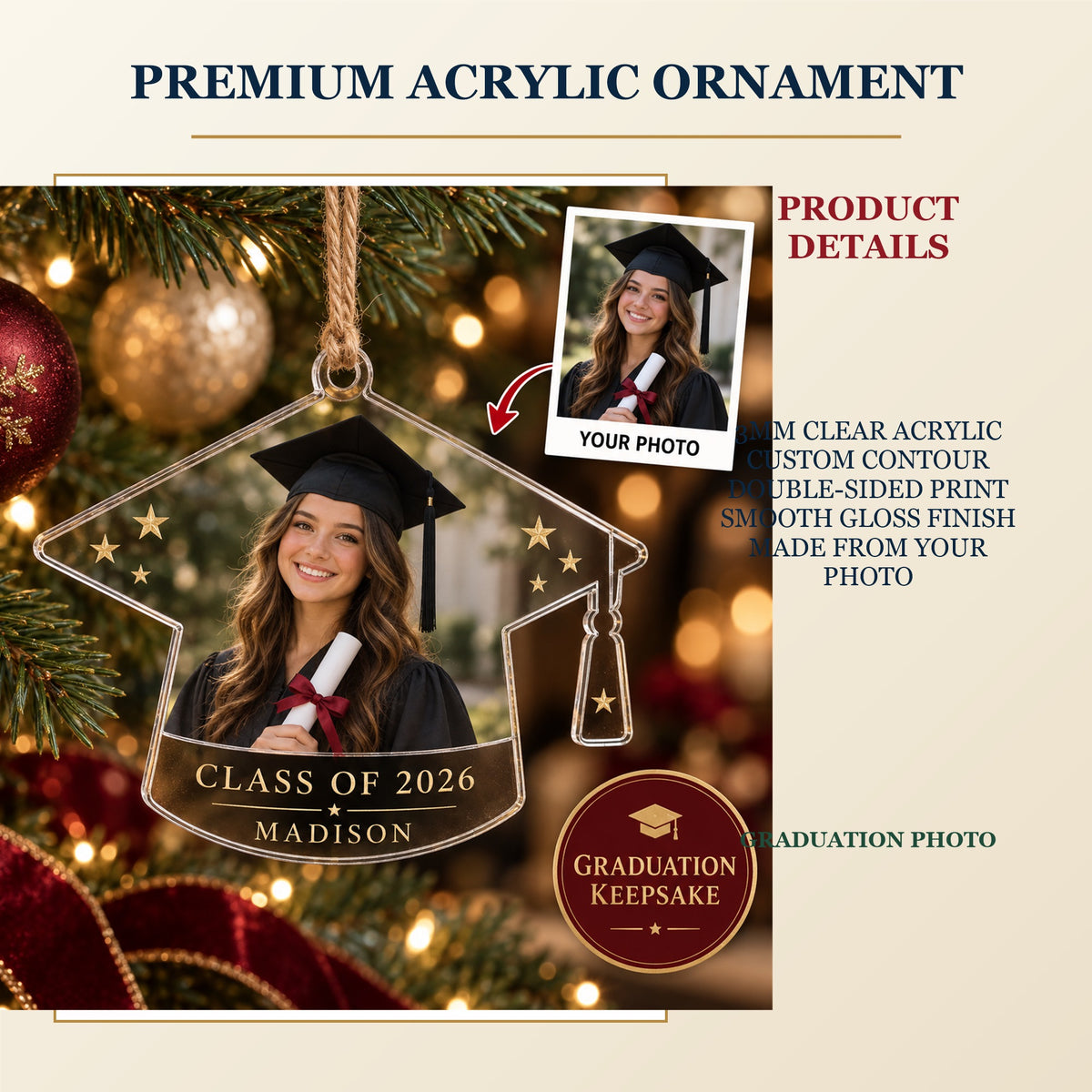 Personalized Graduation Acrylic Ornament - Custom Photo Keepsake - image 2