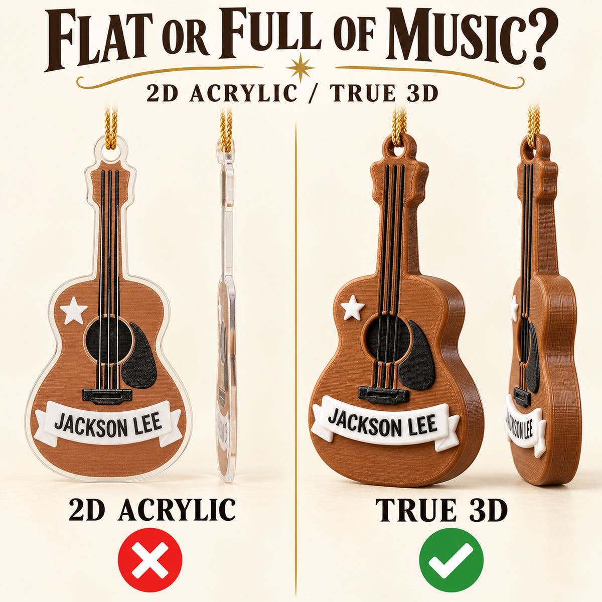 Personalized Guitar 3D Ornament - Custom Christmas Keepsake - image 3