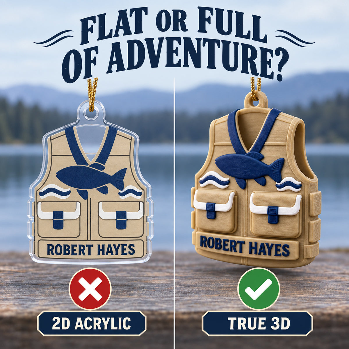 Personalized Fishing Vest 3D Ornament - Custom Christmas Keepsake - image 3
