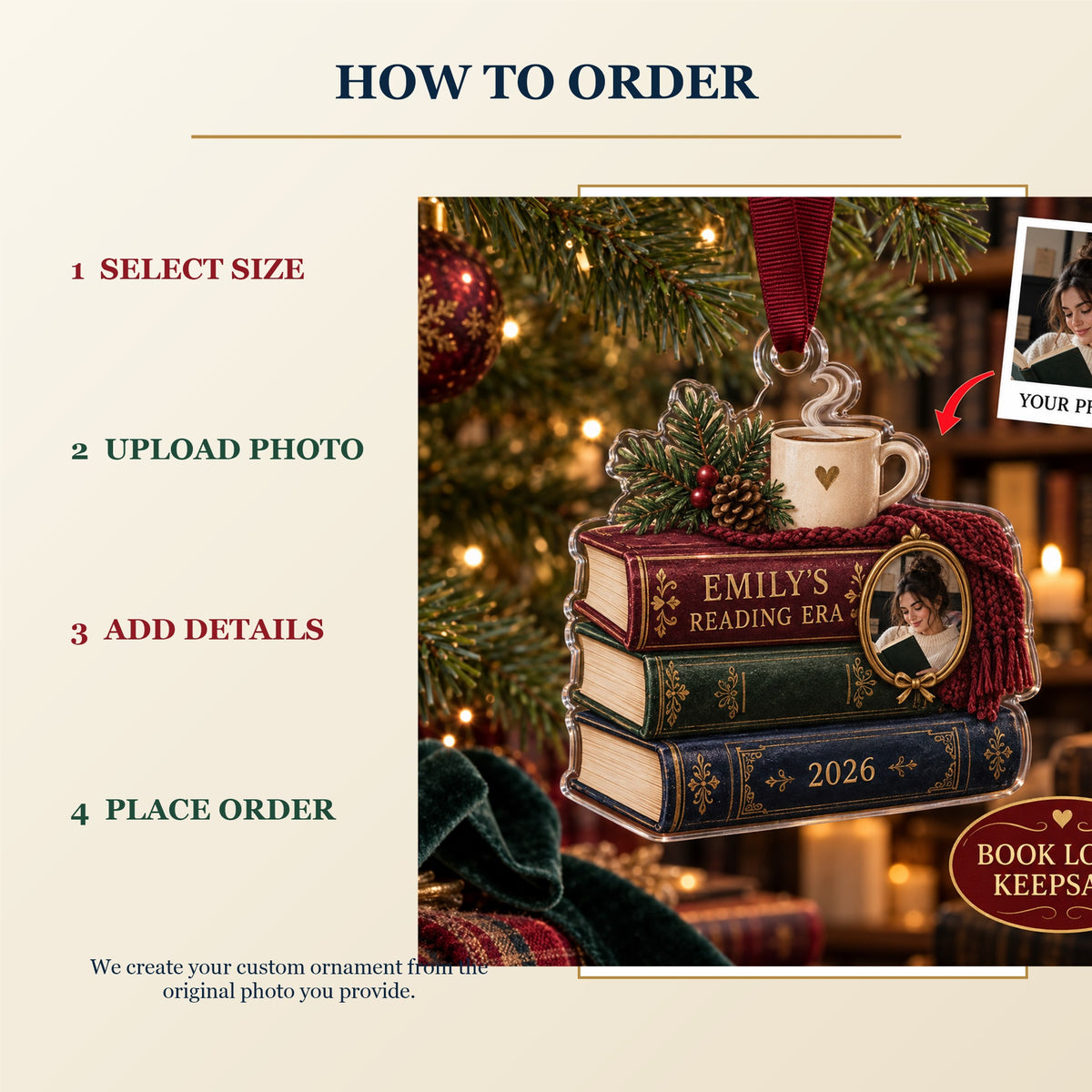 Personalized Book Lover Acrylic Ornament - Custom Photo Keepsake - image 4