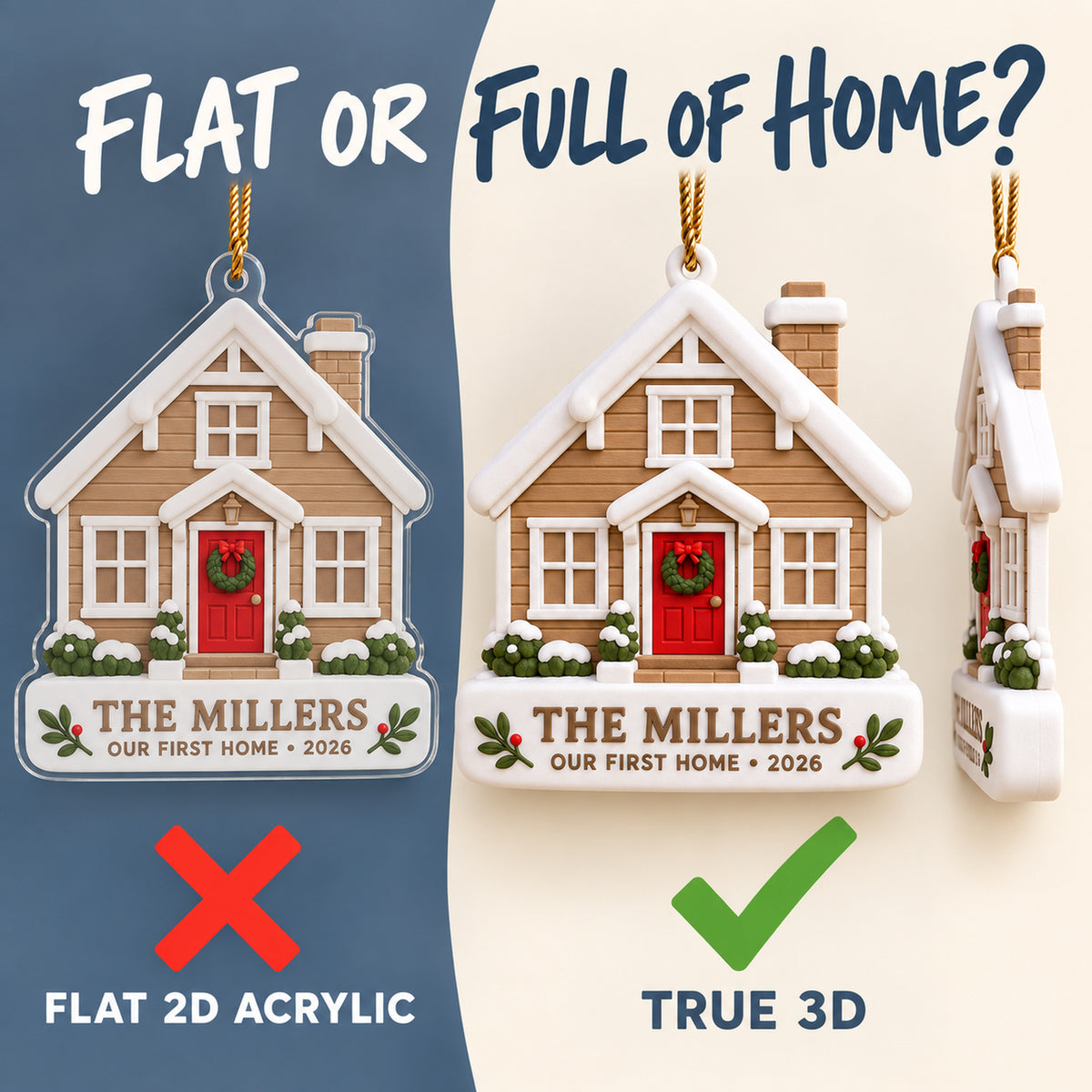 Personalized New Home House 3D Ornament - Custom Christmas Keepsake - image 3