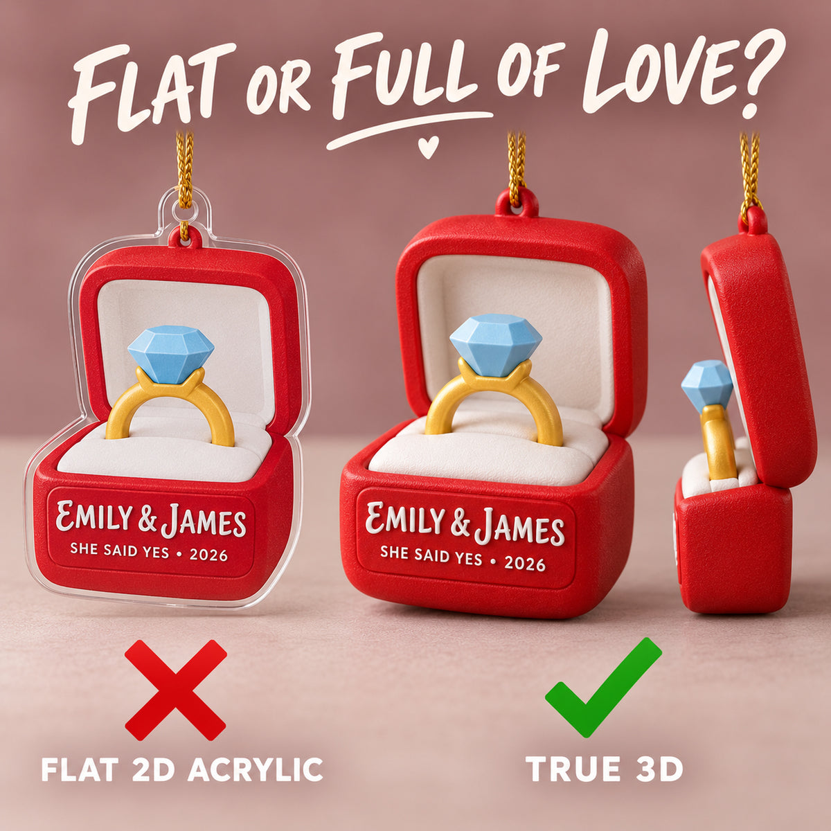 Personalized Engagement Ring Box 3D Ornament - Custom Christmas Keepsake - image 3