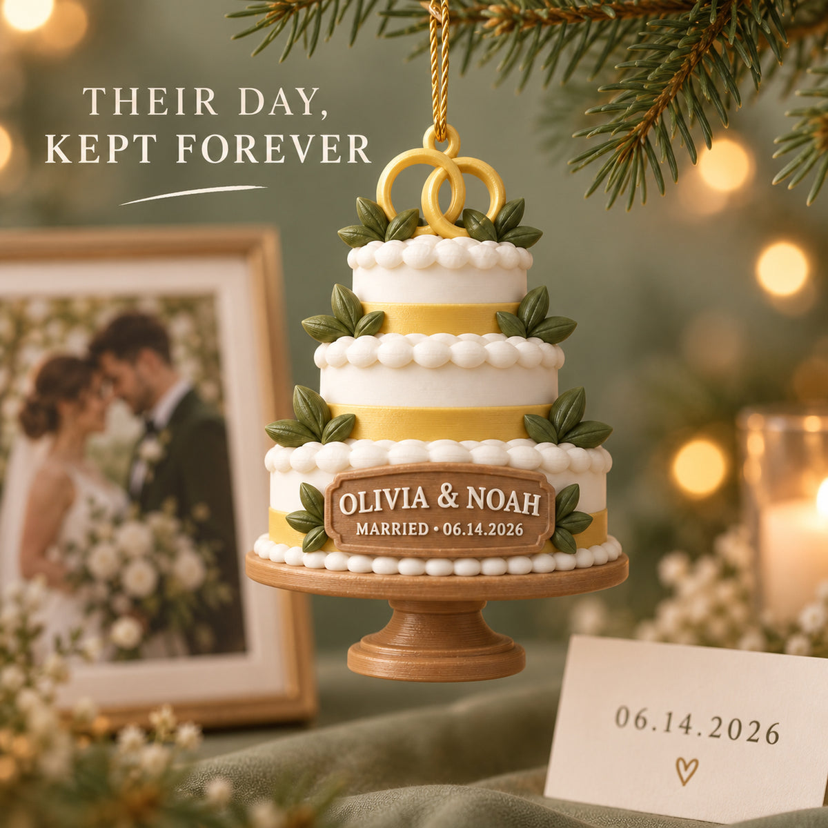 Personalized Wedding Cake 3D Ornament - Custom Christmas Keepsake - image 9