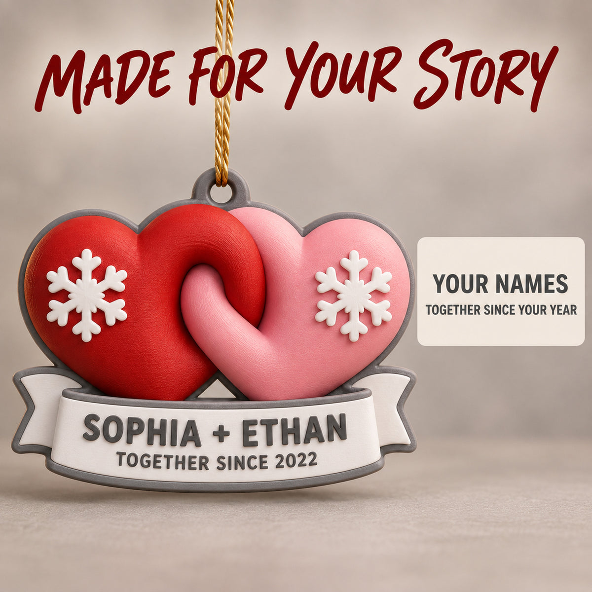 Personalized Two Hearts 3D Ornament - Custom Christmas Keepsake - image 7