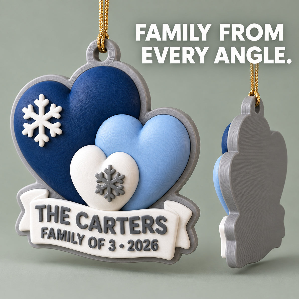 Personalized Family Three Hearts 3D Ornament - Custom Christmas Keepsake - image 4